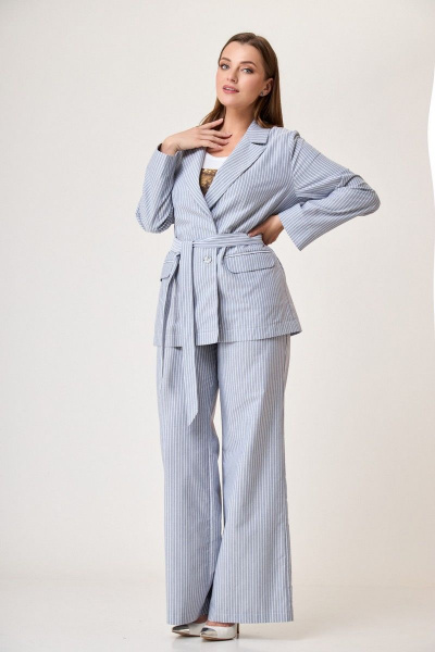 Брюки, жакет Anelli 1299 полоска_перламутр - фото 1