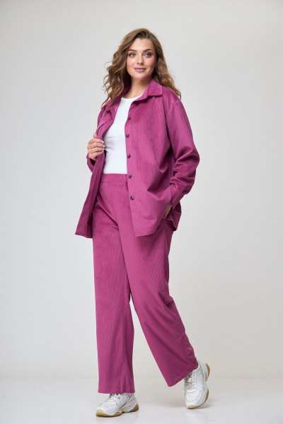 Демисезонный розовый костюм из вельвета и текстиля Anelli 1240 малина - фото 5