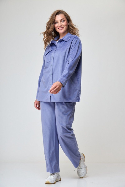 Вельветовая рубашка с разрезами и карманами Anelli 1240.1 голубой - фото 3