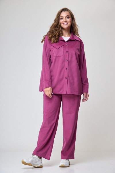 Рубашка прямая из вельвета с разрезами по бокам Anelli 1240.1 малина - фото 2