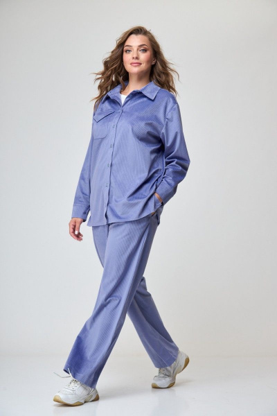 Длинные брюки из вельвета с резинкой и карманами Anelli 1240.2 голубой - фото 4