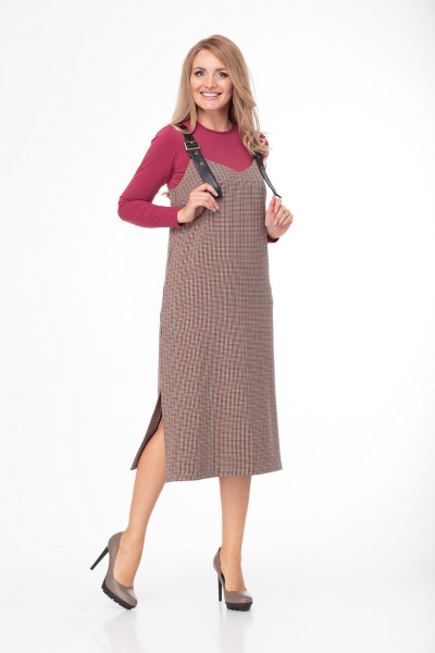 Демисезонный сарафан прямого силуэта из текстиля без рукавов Anelli 763.1 бежевый - фото 1