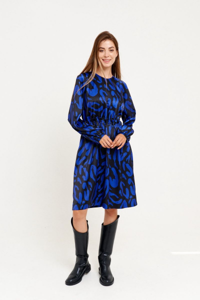 Приталенное синее платье из текстиля с карманами ELLETTO 1914 - фото 9