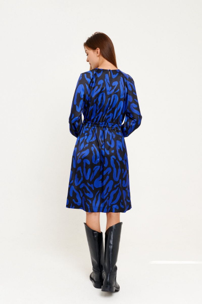 Приталенное синее платье из текстиля с карманами ELLETTO 1914 - фото 8