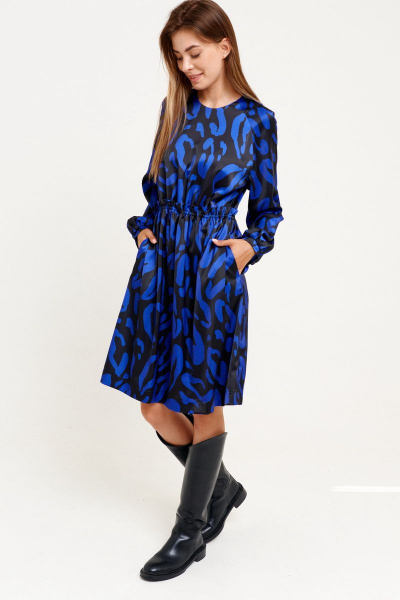 Приталенное синее платье из текстиля с карманами ELLETTO 1914 - фото 1