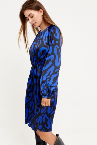 Приталенное синее платье из текстиля с карманами ELLETTO 1914 - фото 4