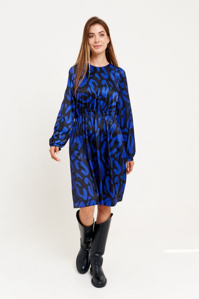 Приталенное синее платье из текстиля с карманами ELLETTO 1914 - фото 3