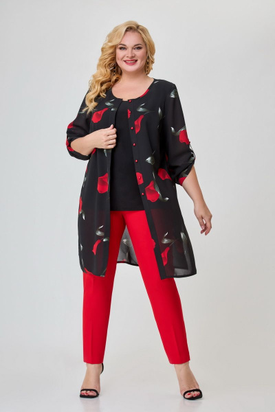 Брюки, кардиган, топ Svetlana-Style 970 красный-цветы - фото 3