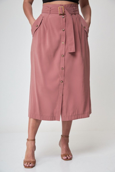 Юбка на запах с асимметричными деталями и длинной ниже колена Anelli 874.1 терракот - фото 2