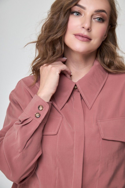 Рубашка короткая асимметричная с прорезными карманами Anelli 874.2 терракот - фото 6