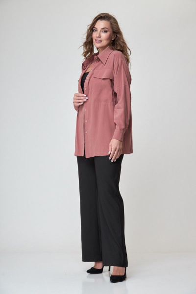 Рубашка короткая асимметричная с прорезными карманами Anelli 874.2 терракот - фото 3