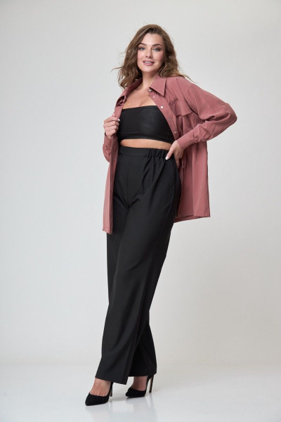 Рубашка короткая асимметричная с прорезными карманами Anelli 874.2 терракот - фото 2