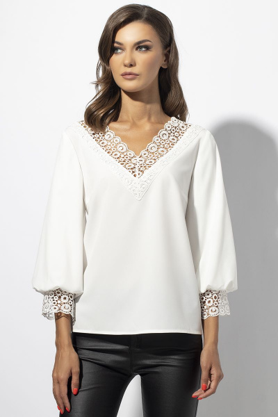 Блуза женская полуприлегающего силуэта с настроченным кружевом VIZAVI 675 молочный - фото 4
