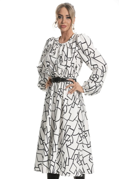 Платье демисезонное из ткани с геометрическим узором и воротником Golden Valley 4870 белый - фото 2