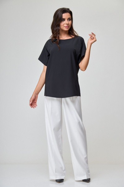 Черная блуза с спущенным плечом и отворотами Anelli 1082 черный - фото 4