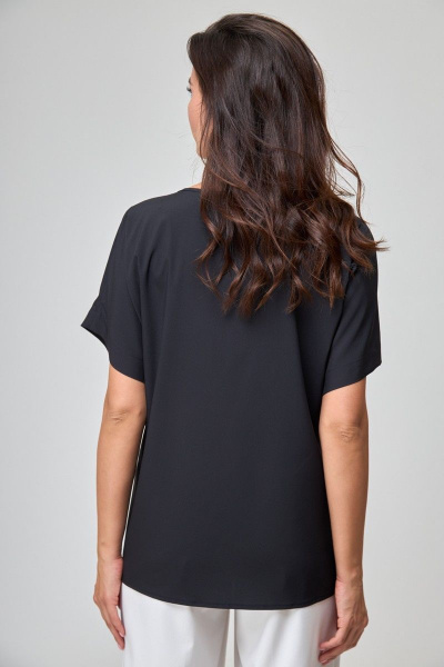 Черная блуза с спущенным плечом и отворотами Anelli 1082 черный - фото 2