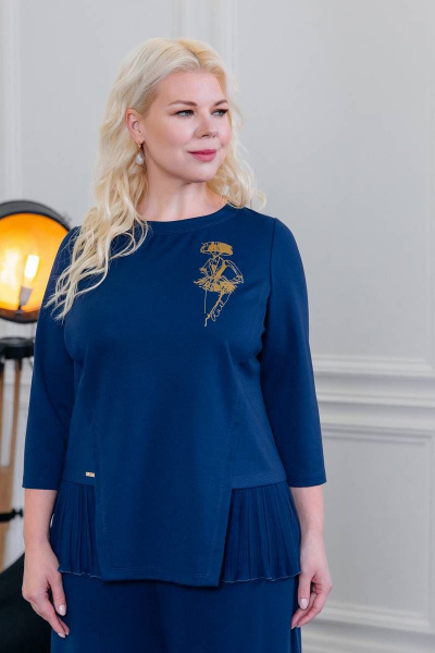 Демисезонный свитшот из вискозы с воланом и декором ASV 2420 синий - фото 1