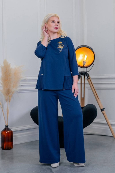 Демисезонный свитшот из вискозы с воланом и декором ASV 2420 синий - фото 6