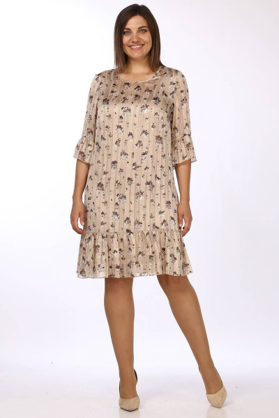 Платье и туника из текстиля с воланами и цельным швом Lady Style Classic 1566/12 бежевые_тона - фото 1