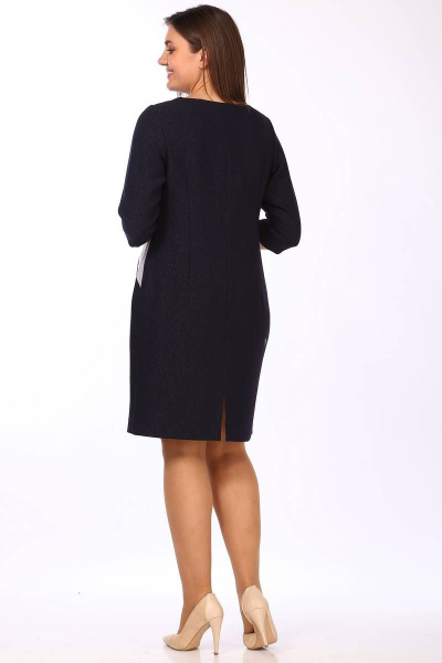 Платье полуприлегающее с рельефами и разрезом Lady Style Classic 566 темно-синий_с_серым - фото 3