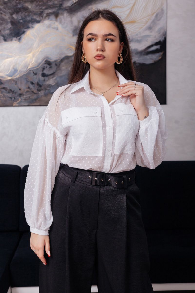 Белая свободная блуза на пуговицах с карманами MadameRita 5.1266 - фото 14