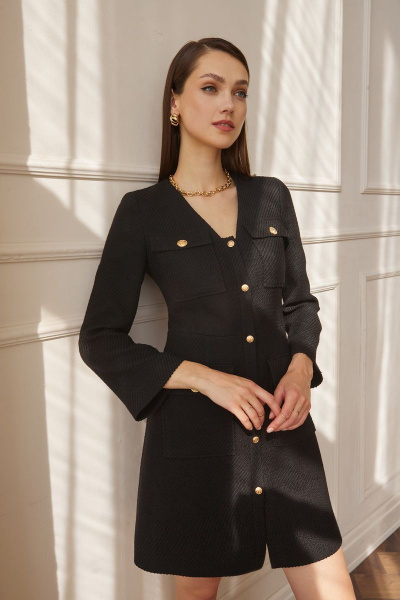 Деловое платье-трапеция из костюмной ткани с карманами DAVYDOV 9076 - фото 1