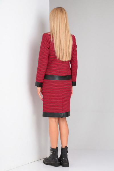 Жакет и юбка из текстиля с эко-кожей и потайной молнией Gamma Gracia 170 бордовый-черный-соты - фото 4