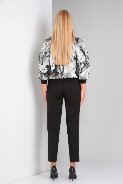 Комплект из брюков и демисезонной куртки на молнии Gamma Gracia 456 черный-серый-газета - фото 4