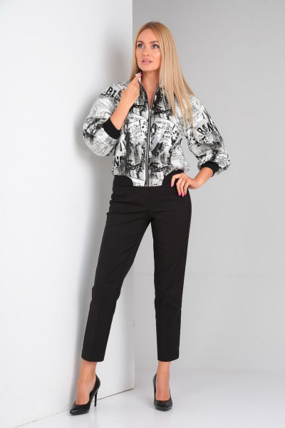 Комплект из брюков и демисезонной куртки на молнии Gamma Gracia 456 черный-серый-газета - фото 2