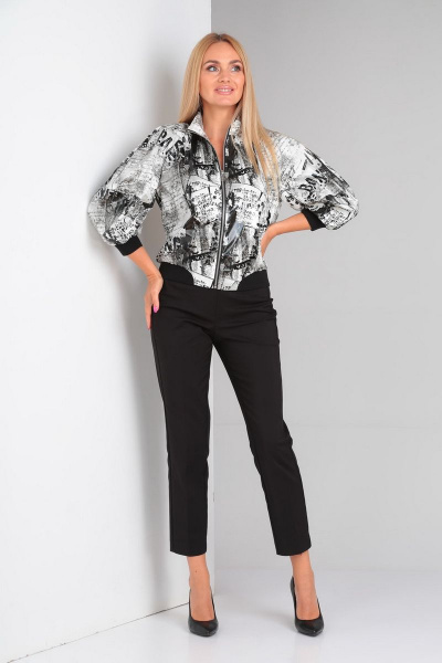 Комплект из брюков и демисезонной куртки на молнии Gamma Gracia 456 черный-серый-газета - фото 1