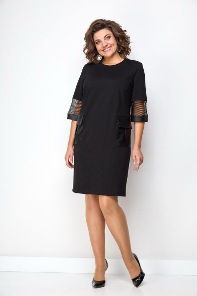 Демисезонное платье из трикотажа с карманами и эко-кожей Solomeya Lux 937 - фото 1