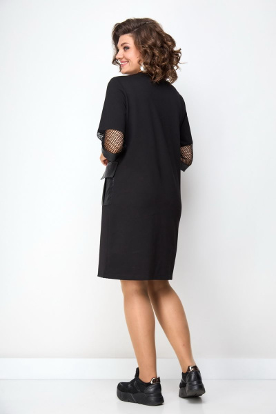 Демисезонное платье из трикотажа с карманами и эко-кожей Solomeya Lux 937 - фото 6