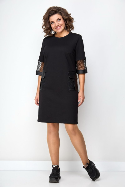 Демисезонное платье из трикотажа с карманами и эко-кожей Solomeya Lux 937 - фото 4