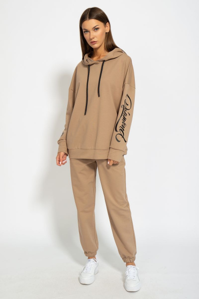 Костюм оверсайз из футера с принтом и брюками на резинке Kivviwear 41044105.02 - фото 3