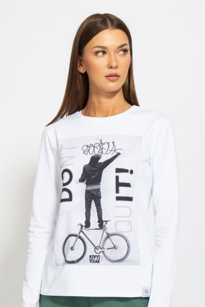 Легкий хлопковый лонгслив с принтом для повседневной носки Kivviwear 4061.11 - фото 8