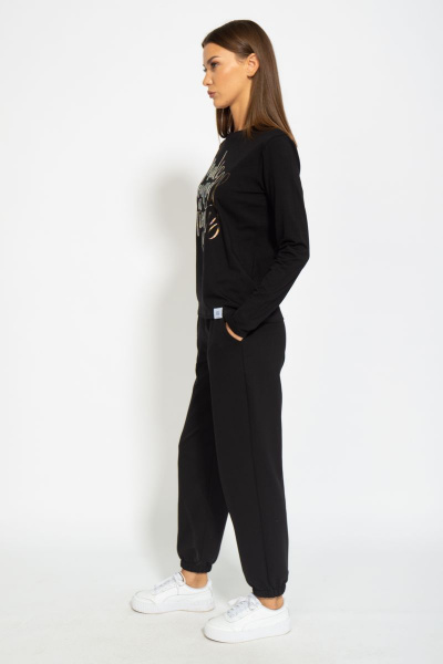 Черный хлопковый лонгслив с классическим кройом Kivviwear 4061.13 - фото 8