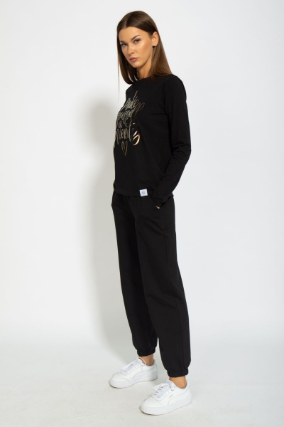 Черный хлопковый лонгслив с классическим кройом Kivviwear 4061.13 - фото 7