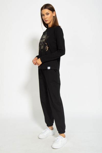 Черный хлопковый лонгслив с классическим кройом Kivviwear 4061.13 - фото 5