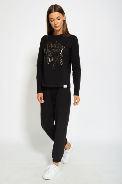 Черный хлопковый лонгслив с классическим кройом Kivviwear 4061.13 - фото 4