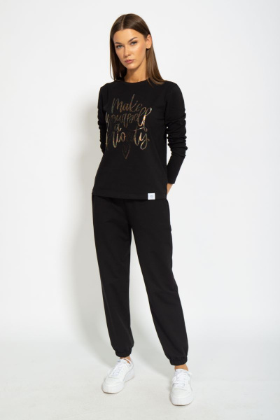 Черный хлопковый лонгслив с классическим кройом Kivviwear 4061.13 - фото 3