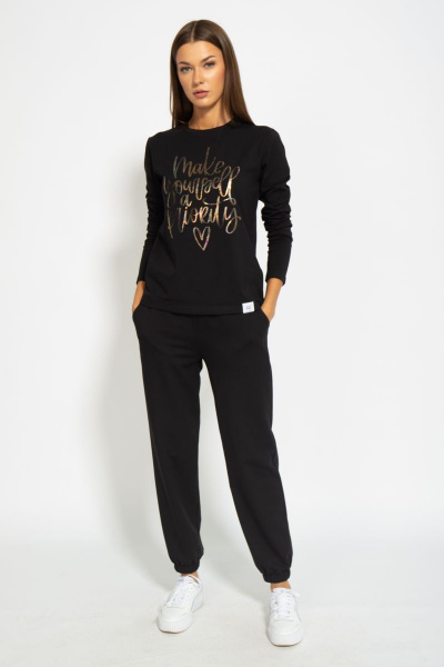 Черный хлопковый лонгслив с классическим кройом Kivviwear 4061.13 - фото 2