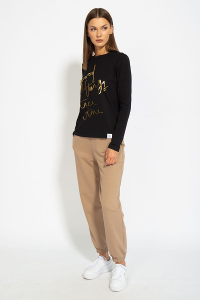 Черный хлопковый лонгслив для ежедневного стиля Kivviwear 4061.14 - фото 8