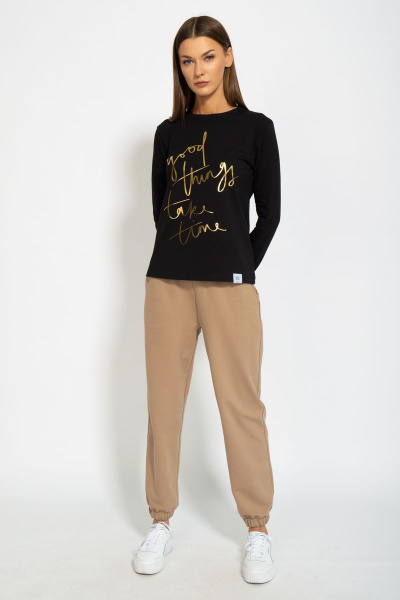 Черный хлопковый лонгслив для ежедневного стиля Kivviwear 4061.14 - фото 3