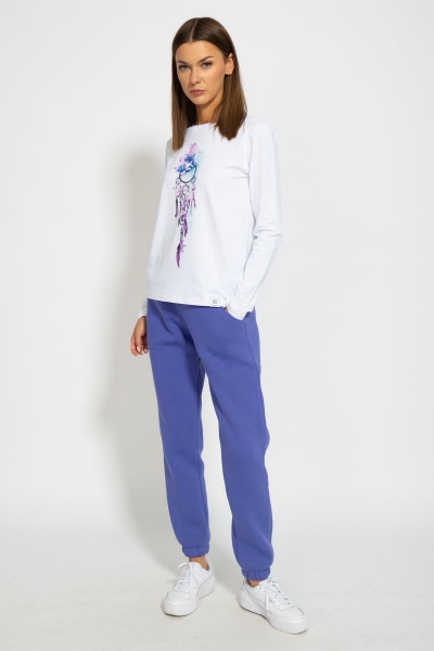 Белый хлопковый лонгслив с классическим дизайном Kivviwear 4061.15 - фото 4