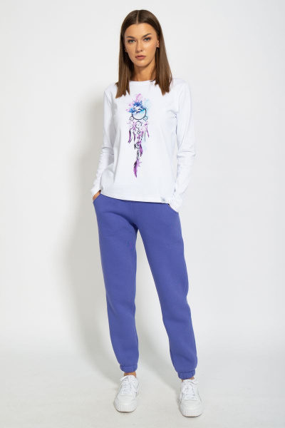 Белый хлопковый лонгслив с классическим дизайном Kivviwear 4061.15 - фото 3