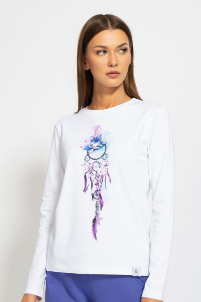 Белый хлопковый лонгслив с классическим дизайном Kivviwear 4061.15 - фото 1