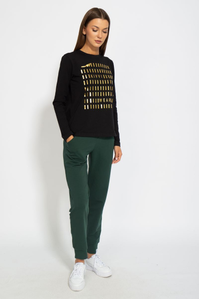 Черный хлопковый лонгслив с принтом из трикотажа Kivviwear 4061.17 - фото 3