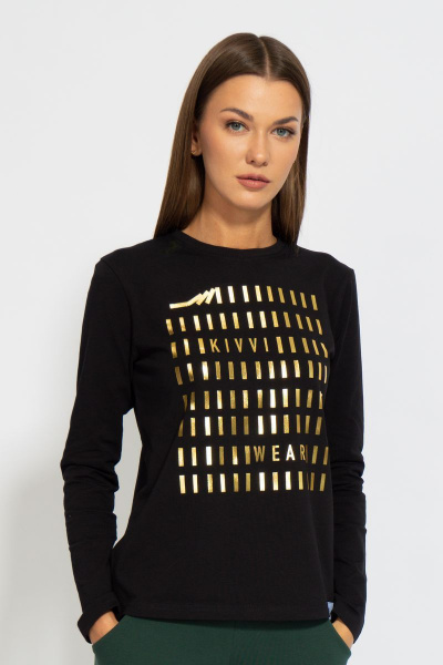 Черный хлопковый лонгслив с принтом из трикотажа Kivviwear 4061.17 - фото 2