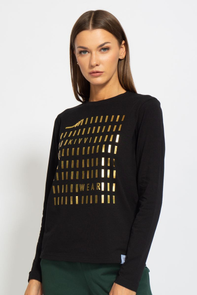 Черный хлопковый лонгслив с принтом из трикотажа Kivviwear 4061.17 - фото 1