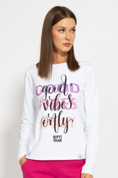 Белый хлопковый лонгслив с классическим кройом Kivviwear 4061.18 - фото 1